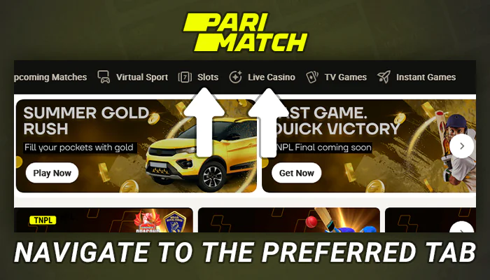 Parimatch online casino section selection