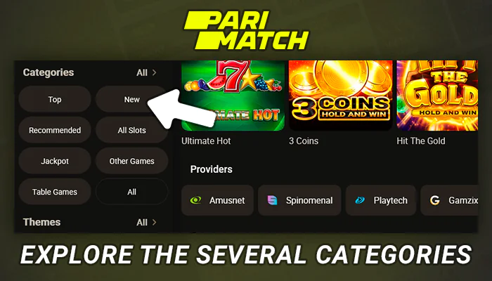 Selecting a gambling category on the Parimatch website