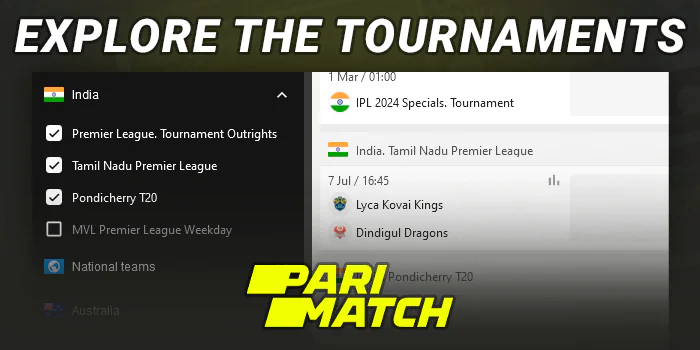 Parimatch sports tournament selection