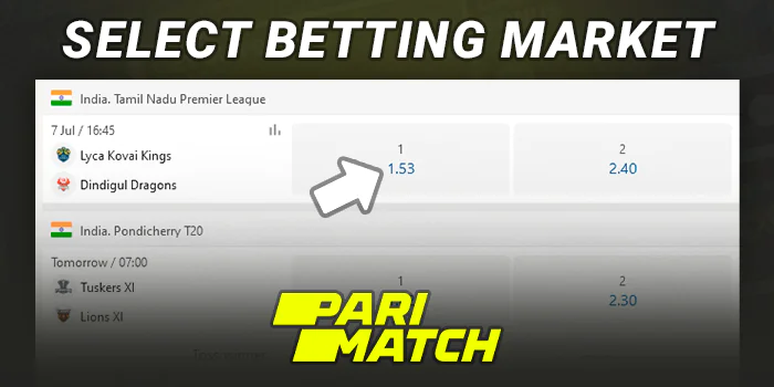 Selecting a sports match to bet on at Parimatch