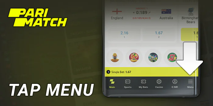Open the Parimatch menu on the mobile site version
