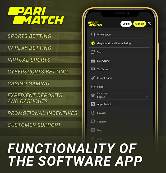 Functionality of Parimatch mobile application