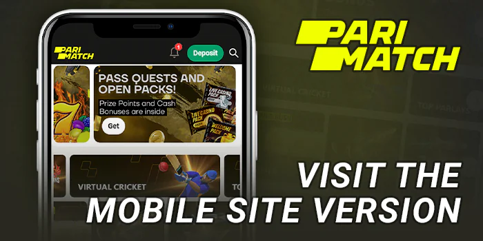 Visit the Parimatch website on iOS device