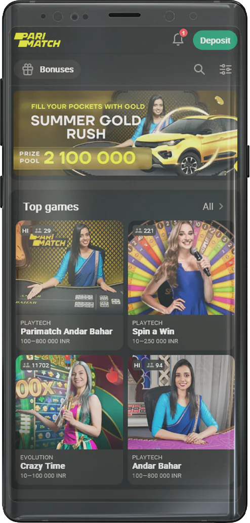Screenshot of the Parimatch application casino section
