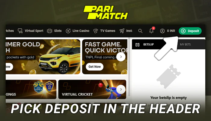 Go to the deposit section of Parimatch