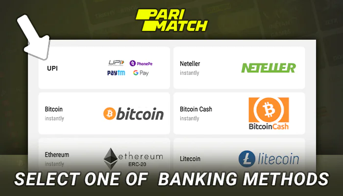 Choice of payment system for deposit in Parimatch