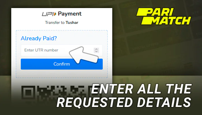 Enter the required information to deposit in Parimatch