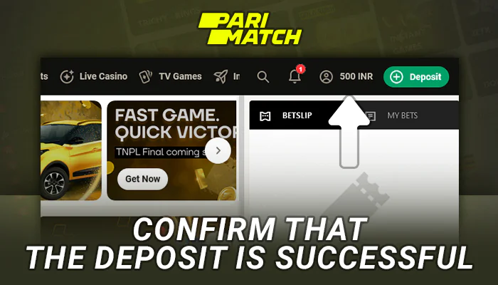 Check the success of deposit in Parimatch
