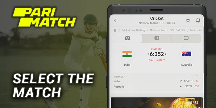 Select the Cricket match at Parimatch