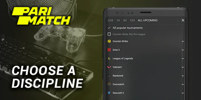 Choose a specific E-Sports Discipline using filters at Parimatch India