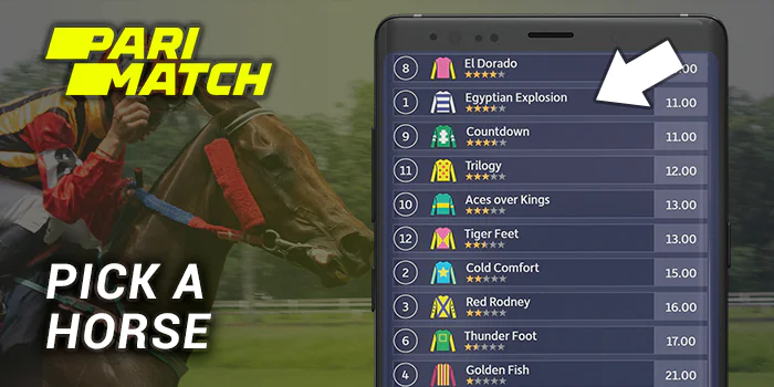 Pick a horse to bet on from a list - Parimatch