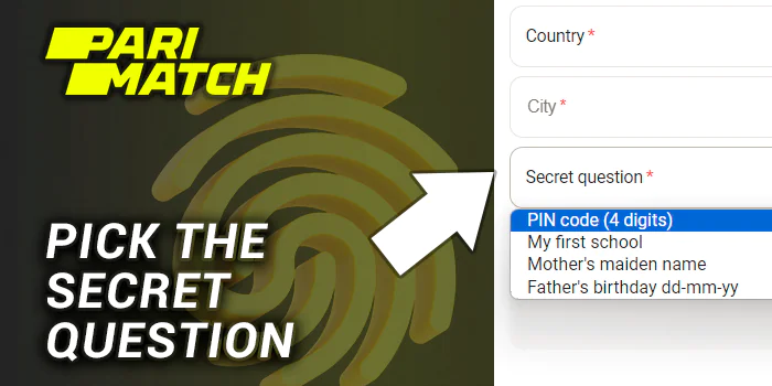 Pick the secret question at Parimatch Verification Page