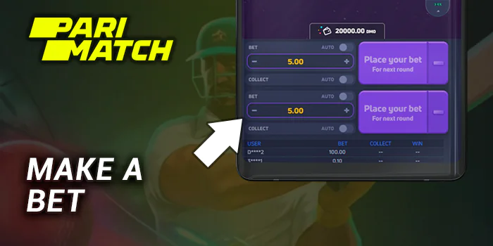 Choose the amount you want to bet at CricketX Parimatch