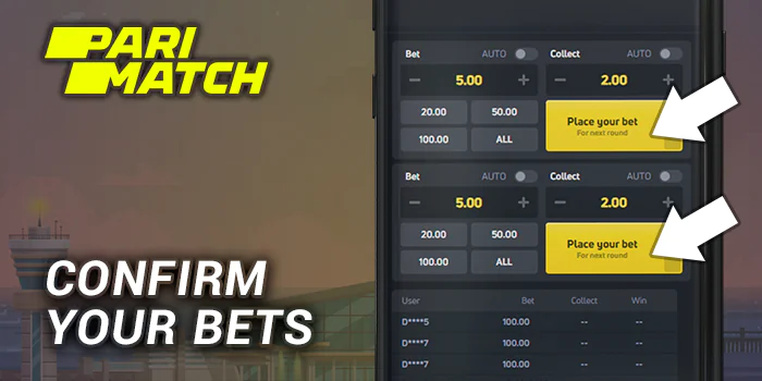 Confirm your Bet at Parimatch JetX by clicking 'Place your bet' button