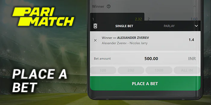 Place a Bet at Parimatch by clicking 'Place a bet' button