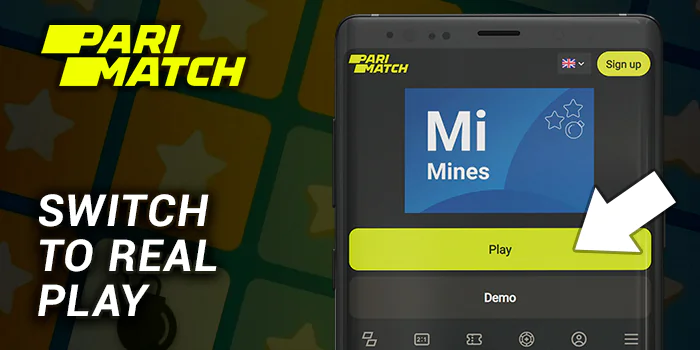 Swith to real play to start playing Mines on rupees - Parimatch