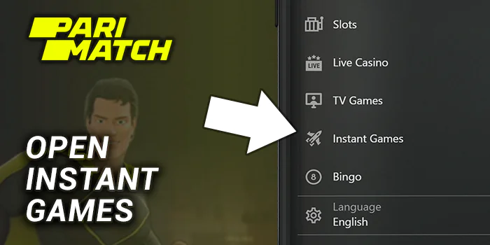 Open Parimatch Instant Games using main menu