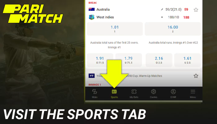 Visit the sports tab at Parimatch