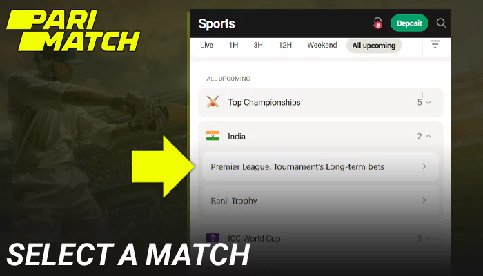 Select the IPL match at Parimatch
