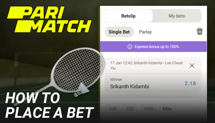 Instructions on how to bet on badminton on Parimatch in India