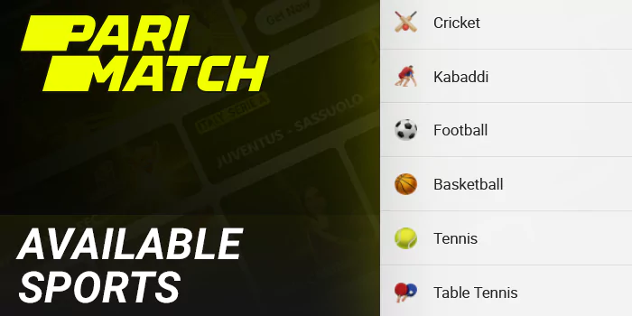 Available sports for betting on Parimatch in India