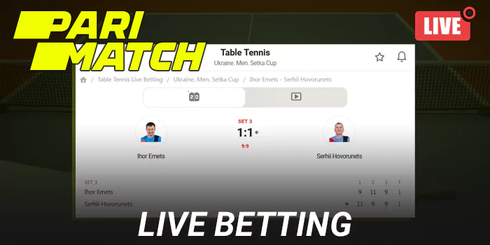 Live Table Tennis betting at Parimatch in India