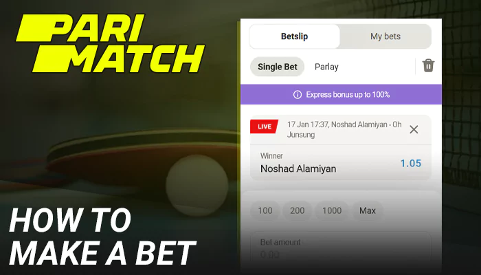 Instructions on how to bet on table tennis on Parimatch in India